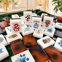Tuiles de mahjong personnalisées en acrylique cristallin, tuiles gravées, pièces de jeu brillantes blanches et ambrées pour le divertissement de table