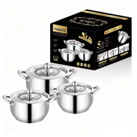 Ensemble d'ustensiles de cuisine de luxe en acier inoxydable 201, poignée or rose, couvercle en verre, épaissi, 6 pièces, double fond, compatible induction