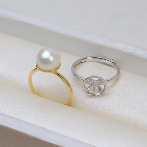 Anneau ouvert en argent S925, boucle réglable, simple, creux, grande plaque de perle, composants de bijoux en perles DIY, 53 accessoires - Product Image 2