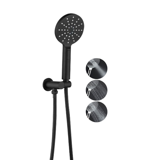 OEM ODM Modern Round Shower 12cm 3 Modes Matte Black Hand Shower Set With Brass Wall Mount Waterinlet Elbow Shower Holder