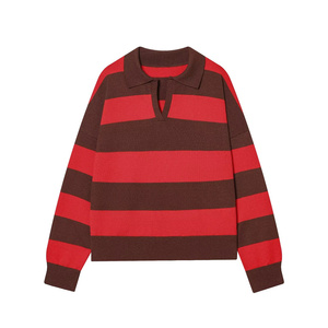UNIZERA 2025 Nova Coleção Outono/Inverno Suéter de Malha Casual Solto com Gola Polo Listrado de Manga Longa 5536218 5536214 - Product Image 6
