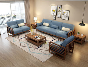 Set di Divani in Legno Imbottiti con Seduta in Tessuto a Forma di U, 3 Pezzi, Arredamento Moderno e Durevole per la Casa - Product Image 3