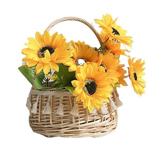 Panier à fleurs en rotin en forme de tournesol avec pompons, décoration portable pour pique-nique, accessoires photo - Product Image 5