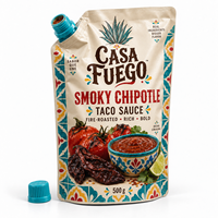 Sachet refermable imprimé sur mesure avec bec verseur pour sauce Taco Chipotle fumée 500g, emballage de condiment mexicain avec fermeture éclair