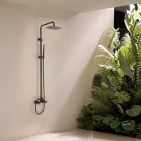 Ensemble de douche mural noir en laiton avec mitigeur de douche pluie et jet doux, finition plaquée, cartouche céramique, pour hôtel