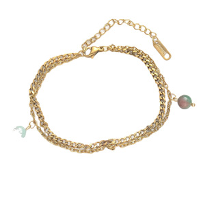 Bracelet en or 18 carats plaqué or pour femmes, en acier inoxydable, avec perles en strass, cœur rouge, résistant au ternissement, bijoux tendance - Product Image 5