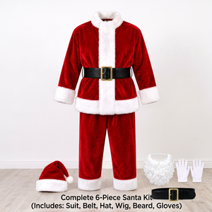 Conjunto de Disfraz de Santa Claus, Traje Navideño Completo con Abrigo de Terciopelo Rojo, Pantalones, Gorro, Cinturón, Barba, Guantes y Accesorios Navideños - Product Image 1