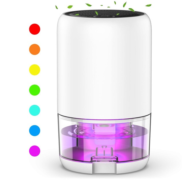 Electric Portable Dehumidifier Peltier Mini for Household RV Use with 7 Colorful LED Lights Low Noise 30dB 1000ml Water Tank
