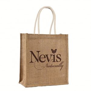 Sac fourre-tout en toile de jute personnalisé et écologique avec logo sur mesure pour la plage et le shopping - Product Image 1