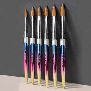 Custom Logo Gradient Metal Handle Pinched Nail Brushes 100% Pure Real Kolinsky 3D Crystal Acrylic Powder Manicure Nail Brush - Product Image 3