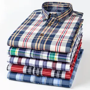 Hot Sale Button Up Button Down pure check cotton men oxford clothes long sleeve shirts with pocket