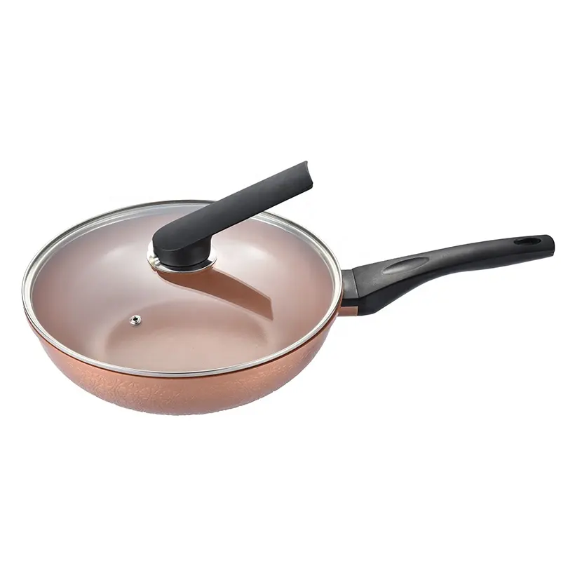 JEETEE Cookware Hot Sale Non Stick Round Bottom Wok Aluminium Flat-bottomed Home Cooking Nonstick Fry Pan with Lid Korean