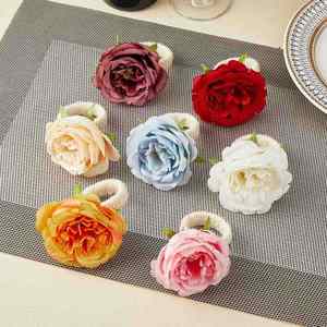 Decorative Artificial Rose Rings Dining Paper Napkin Holders Ring Clips for Hotel <b>Table</b> Arrangement - Product Image 4