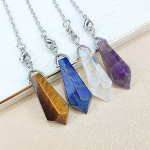 Gros cône pointu pendule en pierre naturelle pour radiesthésie Divination pierre précieuse avec chaîne couleur argent pendentif Reiki Pendule - Product Image 2