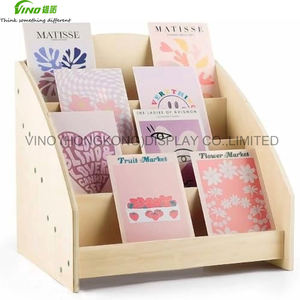 Estante organizador de madera de 4 niveles, soporte de exhibición de tarjetas de felicitación para postales, pegatinas y exhibición de encimera de supermercado - Product Image 2