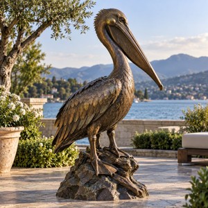 Estatua de Pelícano de Bronce de Tamaño Real para Decoración de Jardín, Escultura Metálica de Pájaro para Exteriores en Venta - Product Image 3
