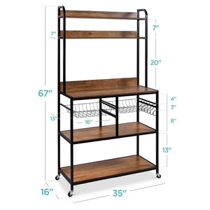 Étagère de rangement multifonctionnelle pour micro-ondes, support pour four, étagère de cuisine en bois et en métal avec crochet - Product Image 6