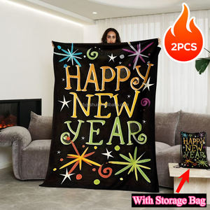 Coperta di flanella di capodanno 2025 stampata con motivo a stelle borsa portatile soggiorno camera da letto uso esterno ufficio regalo di capodanno - Product Image 2