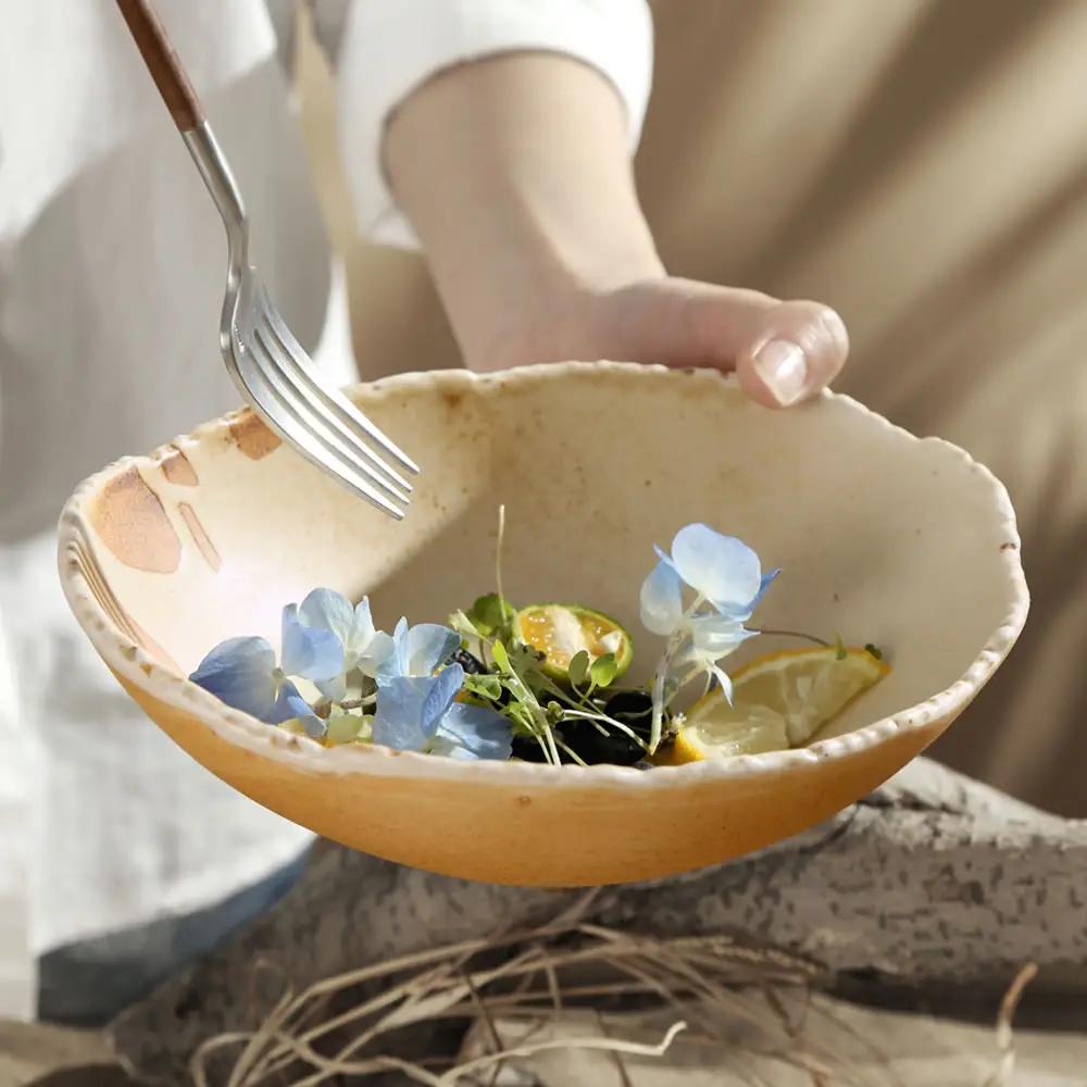 Japanese Restaurant Ceramic Ramen Bowl 8/10/12 Inch Irregular Shape Porcelain Noodle Soup Bowls For Serving Food
