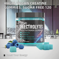 Gummies de créatine monohydrate électrolytique halal à marque privée, 60 unités, pour adultes, végétaliennes, sans sucre, 5000 mg, supplément pour la gestion de l'énergie