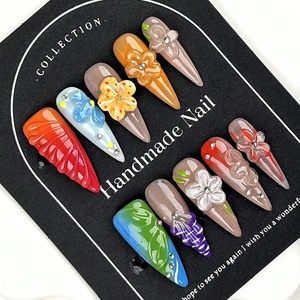 10 Uñas Postizas Elegantes Estilo Diva Y2K, Largas y Puntiagudas, <span class=keywords><strong>Manicura</strong></span> <span class=keywords><strong>Francesa</strong></span>, Adornadas <span class=keywords><strong>con</strong></span> Flores 3D y Pedrería, <span class=keywords><strong>Decoración</strong></span> para Dedos - Product Image 2