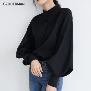2024 nuova moda <span class=keywords><strong>donna</strong></span> <span class=keywords><strong>grande</strong></span> sbuffo manica a lanterna primavera autunno collo singolo camicie <span class=keywords><strong>con</strong></span> collo alto da ufficio camicetta da lavoro <span class=keywords><strong>camicia</strong></span> solida - Product Image 2