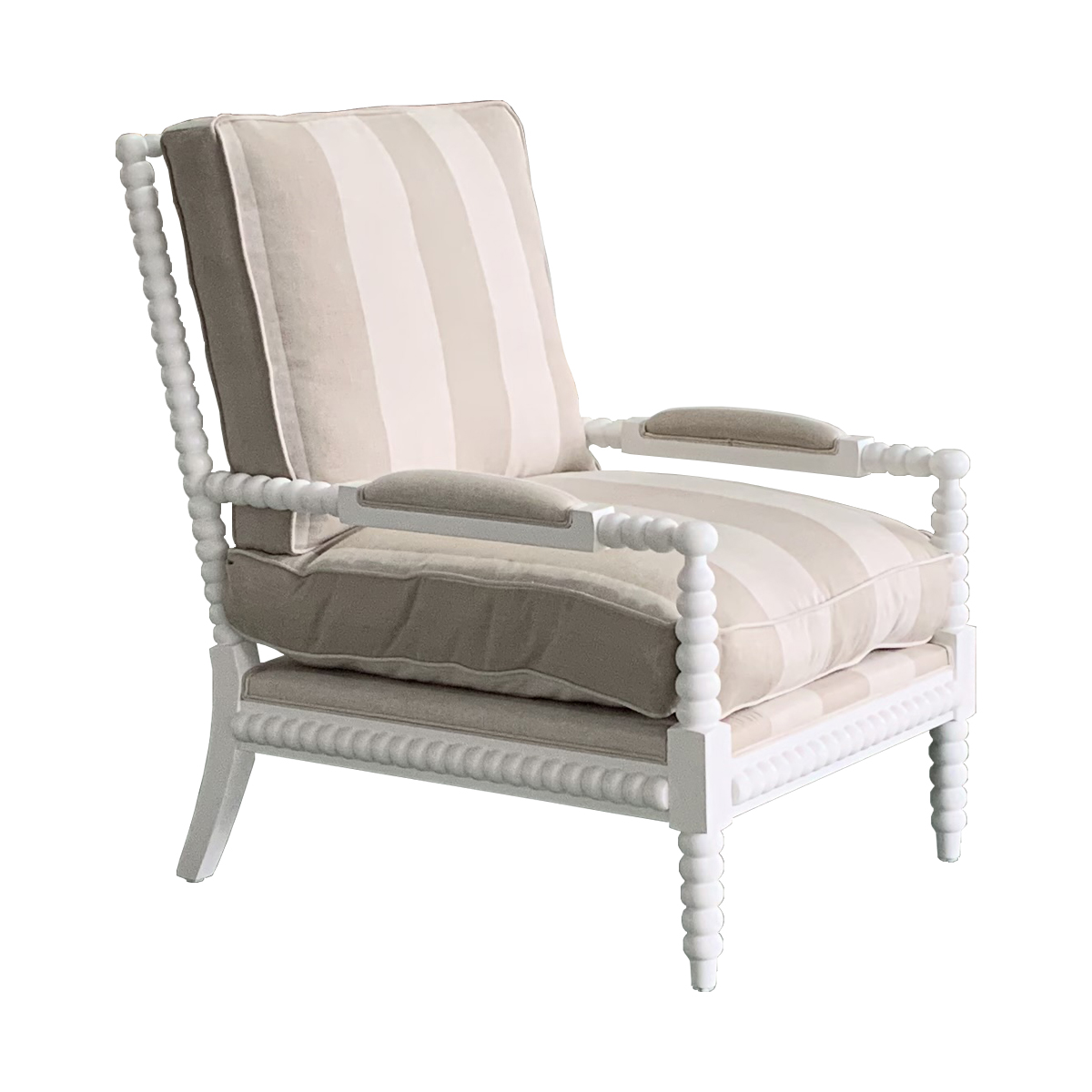 striped linen/matt white frame