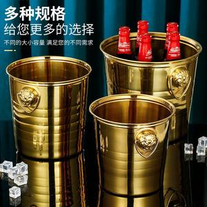 Stainless Steel Ice Bucket Round Gold Color Party Champagne Beer Wine Cooler With Creative Handle - Product Image 3
