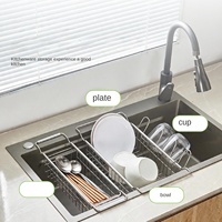 Égouttoir à vaisselle extensible en acier inoxydable KIYO avec porte-gobelets, compatible lave-vaisselle, pour bols