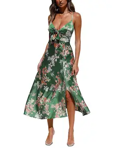 Women's Dresses Customized New High Quality Casual Silk Floral Skirt With Thin Straps Floral Dress For Women