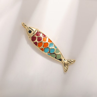 Liontin Ikan Berlapis Emas Enamel Berwarna untuk Pembuatan Perhiasan DIY, Liontin Tembaga Berkualitas Tinggi