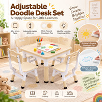 Ensemble table et chaise d'étude carrées pour enfants avec hauteur réglable, plateau inscriptible et coins arrondis pour la maternelle