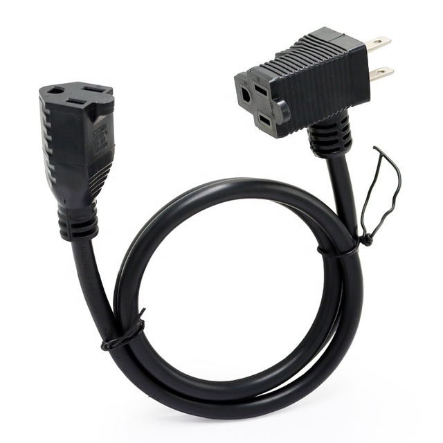 NEMA 5-15P Power Cable with 2 in 1 Male 5-15R Female Plug 15A 3pin OEM Piggyback Power Cords
