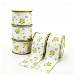 New Style 2 1/2" Polyester Wired <b>Ribbon</b> Floral Printed Shrink-Resistant 10 Yard Roll Spring <b>Ribbon</b> Roll - Product Image 5