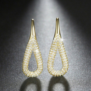 Orecchini pendenti a goccia con pavé di pietre scintillanti per donna, eleganti gioielli da orecchio. - Product Image 6