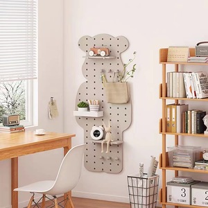 Creative Solid Wood Pegboard <b>Shelf</b> Polygon Shape <b>Wall</b> <b>Mounted</b> Adjustable Office Organizer Storage Solution For Home Or Office - Product Image 2