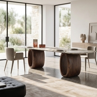 Ensemble de table à manger de luxe en marbre naturel avec plateau en verre de forme rectangulaire moderne, design original, pour 8 personnes, pour villa et hôtel