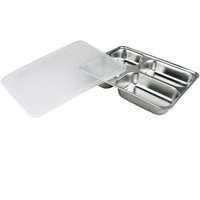 304 acier inoxydable 5 compartiments indien Thali déjeuner plateau école restauration rapide cantine divisé dîner mess assiettes avec couvercle en plastique