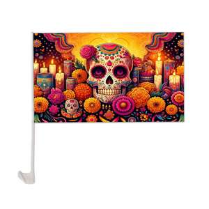 Drapeau <span class=keywords><strong>de</strong></span> fenêtre <span class=keywords><strong>de</strong></span> voiture sur le thème du Jour des Morts au Mexique, <span class=keywords><strong>prix</strong></span> bas, 12x18 pouces, logo personnalisé - Product Image 1
