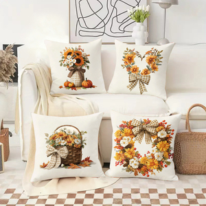 Autumnal floral throw pillows with sunflowers pumpkins and bows for cozy seasonal home decor - Product Image 2