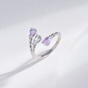 Bague en argent sterling 925 plaqué or noir avec zircon violet, design hip-hop délicat et luxueux pour femmes, grandes tailles, prix usine, vente en gros - Product Image 5