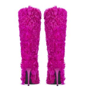 Tacco alto peloso peluche <span class=keywords><strong>stivali</strong></span> <span class=keywords><strong>fucsia</strong></span> pelliccia lunga soffice al ginocchio donna invernale caldo rosa caldo di alta qualità in pelliccia sintetica tinta unita - Product Image 3