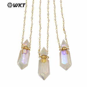 Collier à double point en cristal plaqué or pour femmes, WT-N1233, collier à quartz Aura, chapelet <span class=keywords><strong>de</strong></span> perles, bouteille <span class=keywords><strong>de</strong></span> <span class=keywords><strong>esprit</strong></span>, vente en gros - Product Image 1