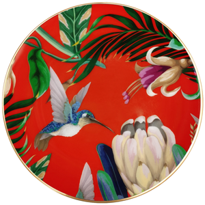 Sang trọng bán buôn nhiệt đới Rừng Mưa phong cách xương Trung Quốc vàng rim <span class=keywords><strong>Red</strong></span> Flower Wedding đồ ăn <span class=keywords><strong>Set</strong></span> tấm máy rửa chén an toàn cho nhà - Product Image 3