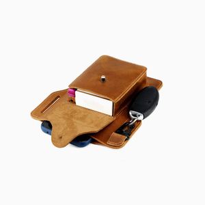 Sac de ceinture vintage pour homme en cuir véritable imperméable à motif géométrique, porte-téléphone, portefeuille portable - Product Image 4