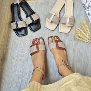 Summer Flat Square Women's Designer <b>Slippers</b> Beach Outdoor Ladies Sandals Color Matching Soft Rubber Luxury <b>Slippers</b> for Women - Product Image 1