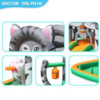 Château gonflable sur le thème du chat Doctor Dolphin certifié ISO9001 pour enfants avec toboggans, installation facile, capacité de 3 personnes