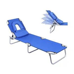 Kursi berjemur tugas berat, tempat tidur pantai portabel lipat dapat disesuaikan 5 posisi