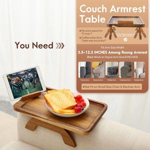 Tables d'accoudoir de canapé <span class=keywords><strong>en</strong></span> bois d'acacia avec rotation <span class=keywords><strong>à</strong></span> 360° °   Support de téléphone, plateau portable pour accoudoir de canapé pour boissons et collations - Product Image 3