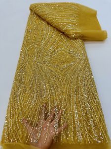 Tela de encaje de tul nigeriano de lujo de 125 cm de ancho con malla de cuentas bordadas de lentejuelas brillantes de poliéster para vestidos de novia - Product Image 2